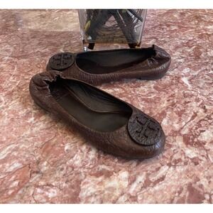 Tory Burch Reva Women's Brown Leather Ballet Flats Size 6 EUC! $228